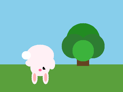 A bunny next to a tree